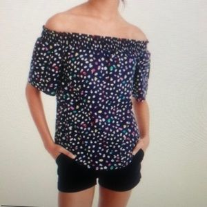 J. Crew Navy Dot Off the Shoulder Top